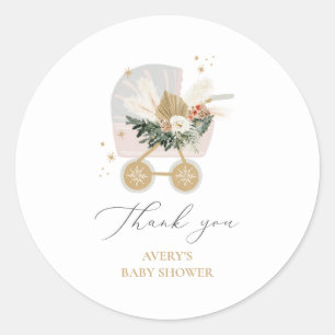 Sticker Rond Un petit Merci de Baby shower de flocon de neige