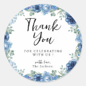 Sticker Rond Un Petit Papillon bleu Floral Merci rustique (Devant)