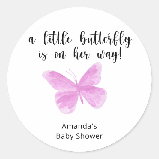 Sticker Rond Un petit papillon est en chemin Baby shower (Devant)
