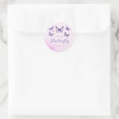 Sticker Rond Un petit papillon violet Baby shower fille (Sac)