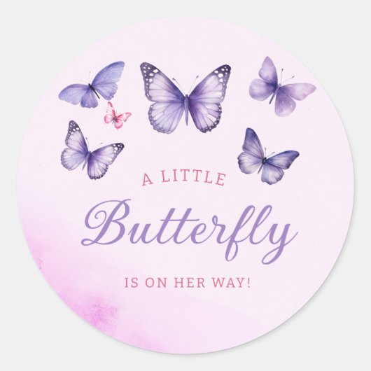 Sticker Rond Un petit papillon violet Baby shower fille (Devant)