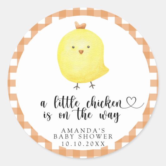 Sticker Rond Un petit poulet est en route - Baby shower (Devant)