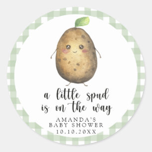 Sticker Rond Un petit spud est en route - Baby Shower