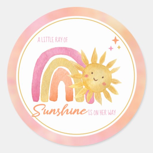 Sticker Rond Un peu de soleil Fille Baby Shower Classique (Devant)