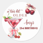 Sticker Rond Un peu plus âgé Chic Cherry Martini 21e anniversai (Devant)