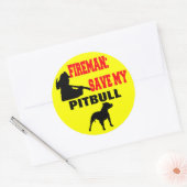 Sticker Rond Un pompier sauve mon pitbull (Enveloppe)