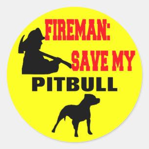 Sticker Rond Un pompier sauve mon pitbull