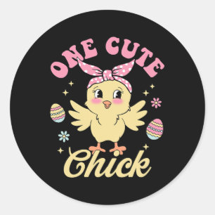 Sticker Rond Un poussin mignon Joyeuses Pâques tout-petits garç
