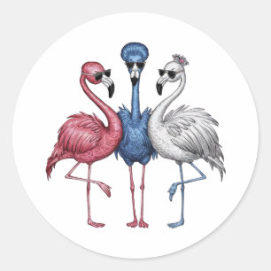 Sticker Rond Un restaurant avec trois flamants roses uniques