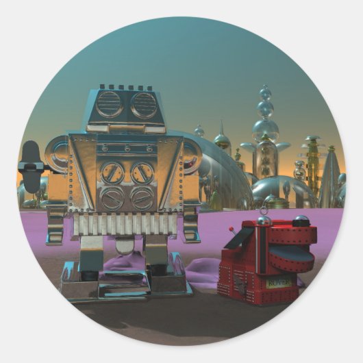 Sticker Rond Un robot et son bâton de chien (Devant)