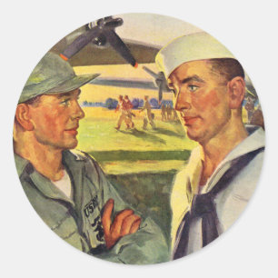 Sticker Rond Un soldat de la Seconde Guerre mondiale rencontre