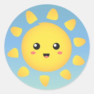 Sticker Rond Un soleil mignon et heureux qui brille brillamment