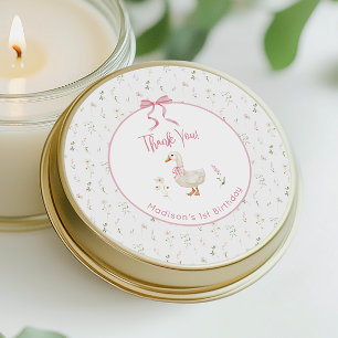 Sticker Rond Un sot Fleur sauvage oie rose Bow 1er anniversaire