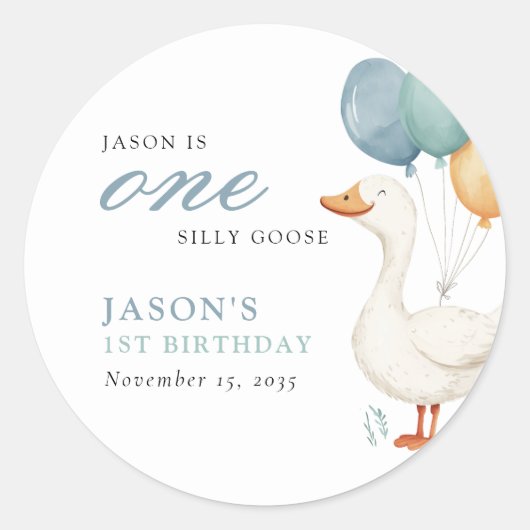 Sticker Rond Un sot Goose Boy 1er anniversaire (Devant)