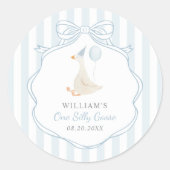 Sticker Rond Un sot Oie Bleu Bow premier anniversaire (Devant)