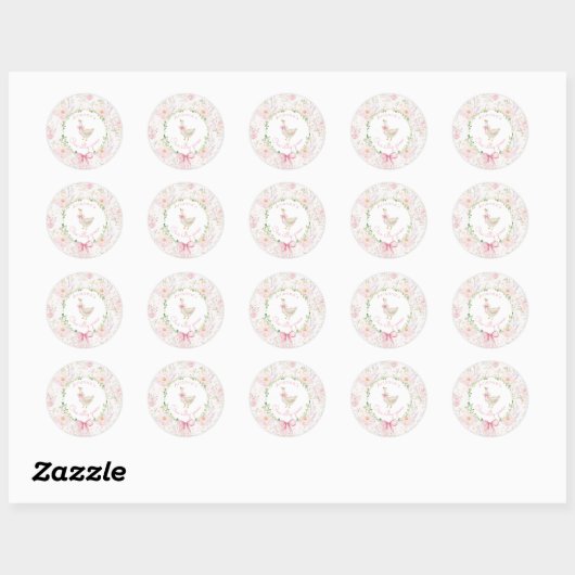 Sticker Rond Un sot oie Blush rose Bow fille 1er anniversaire (Feuille)