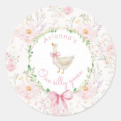 Sticker Rond Un sot oie Blush rose Bow fille 1er anniversaire (Devant)