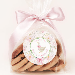 Sticker Rond Un sot oie rose pâle Merci d'anniversaire