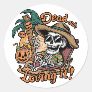 Sticker Rond Un squelette portant des lunettes de soleil et s'a