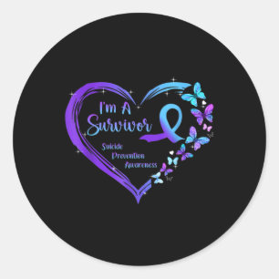 Sticker Rond Un Survivant Beurre Coeur Prévention du suicide Aw