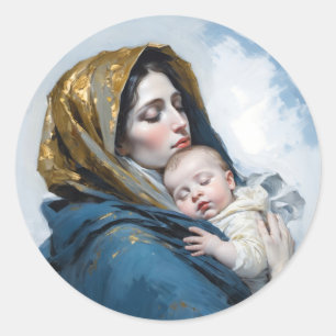 Sticker Rond Un tableau de Mère Marie et Bébé Jésus