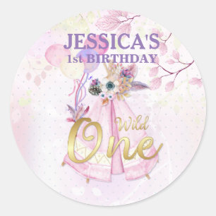 Sticker Rond Un TeePee rose sauvage Boho de premier