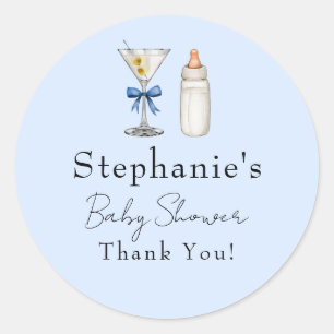 Sticker Rond Un Tini Un Est En Route Blue Martini Baby Shower