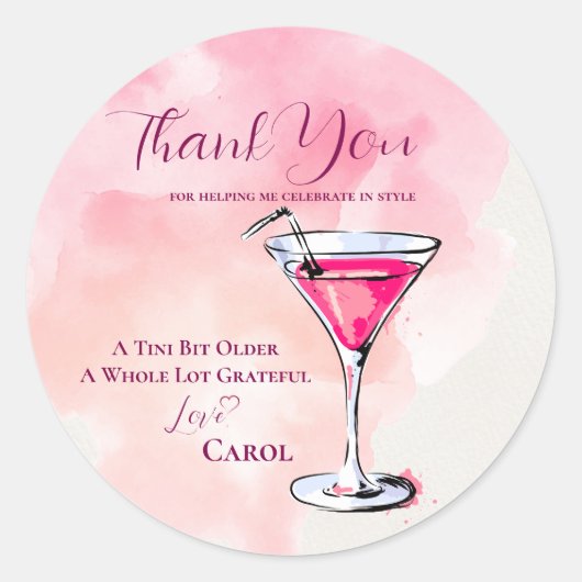 Sticker Rond Un Tini Un Peu Plus Ancien Martini Rose Merci Anni (Devant)