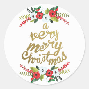 Sticker Rond Un très joyeux or floral de Noël
