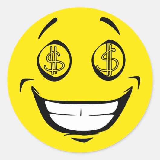 Sticker Rond Un visage Jaune aux yeux d'argent gourmand (Devant)