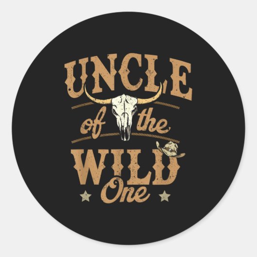 Sticker Rond Uncle Of The Wild One Cowboy Western Rodeo Party M (Devant)