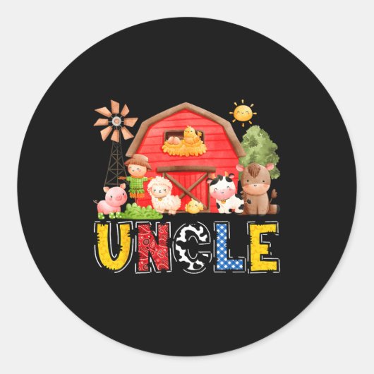 Sticker Rond Uncle Red Farm Cow Birthday Boy Matching Family Pa (Devant)