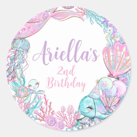 Sticker Rond Under the Sea Animals Birthday Invitation (Devant)