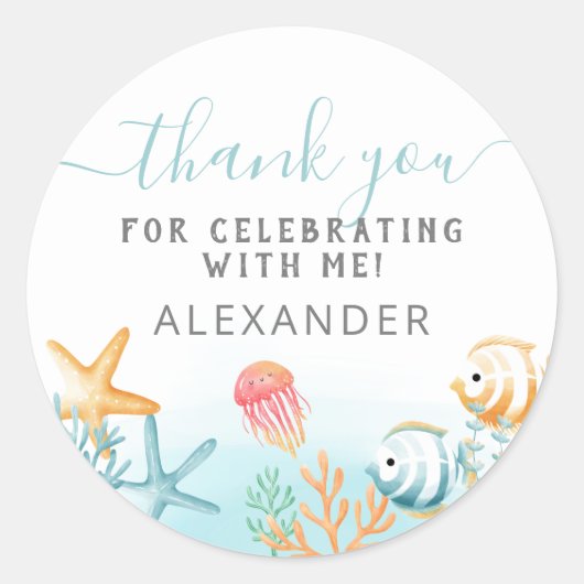 Sticker Rond Under the Sea Ocean Birthday Thank You (Devant)