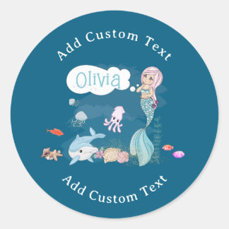 Sticker Rond Under the Sea Sweet Mermaid Personalized