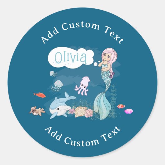Sticker Rond Under the Sea Sweet Mermaid Personalized (Devant)