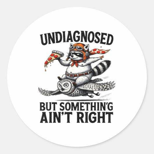 Sticker Rond Undiagnosed Soing Aint Right Funny Raccoon Zza Owl (Devant)