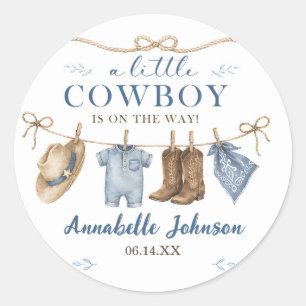 Sticker Rond Une Baby Shower Cowboy pour Petit Garçon
