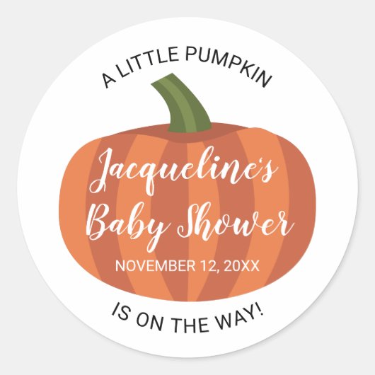 Sticker Rond Une Baby Shower de Petit Citrouille d'Automne (Devant)