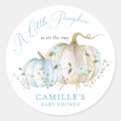 Sticker Rond Une Baby Shower pour un Petit Garçon Citrouille (Devant)