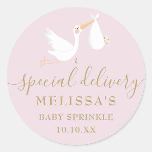 Sticker Rond Une Baby Shower / Sprinkle de cigogne de livraison (Devant)