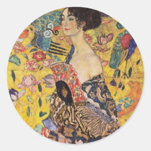 Sticker Rond Une belle femme avec un ventilateur de Klimt