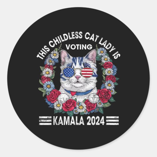 Sticker Rond Une Dame Sans Enfant Vote Kamala Harris 2024 (Devant)