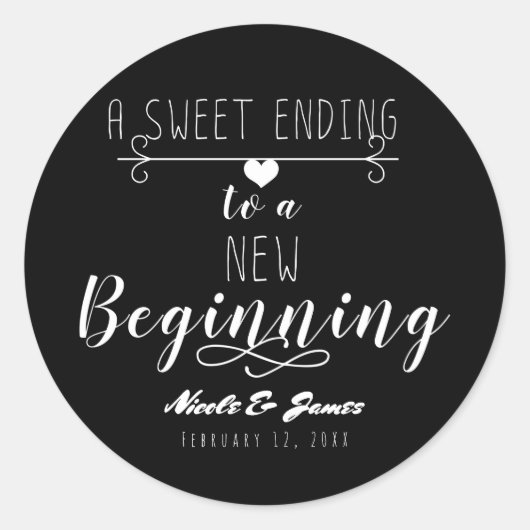 Sticker Rond Une douce fin à un nouveau début de mariage Favor (Devant)