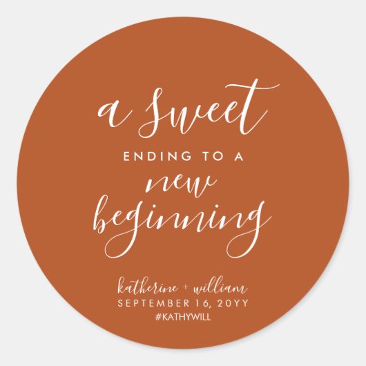 Sticker Rond Une Douce Fin À Un Nouveau Début Mariage Faveur Cl (Devant)