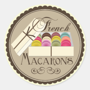 Sticker Rond Une Douzaine De Macarons Français Dans Une Boîte C