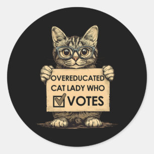 Sticker Rond Une Femme Au Chat Suréduquée Qui Vote
