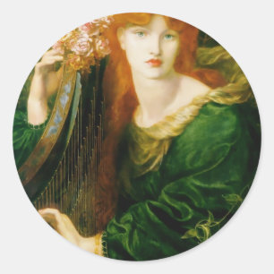 Sticker Rond Une Femme Jouant À La Peinture De Harpe