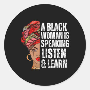 Sticker Rond Une femme noire parle Écoutez et apprenez pour Afr