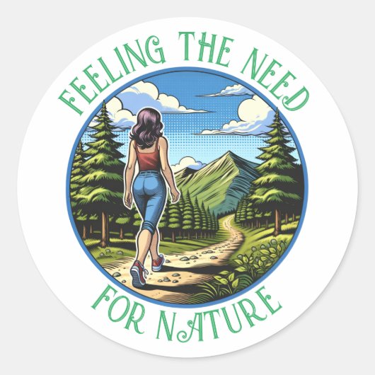 Sticker Rond Une femme Randonnée un procès pour la nature (Devant)